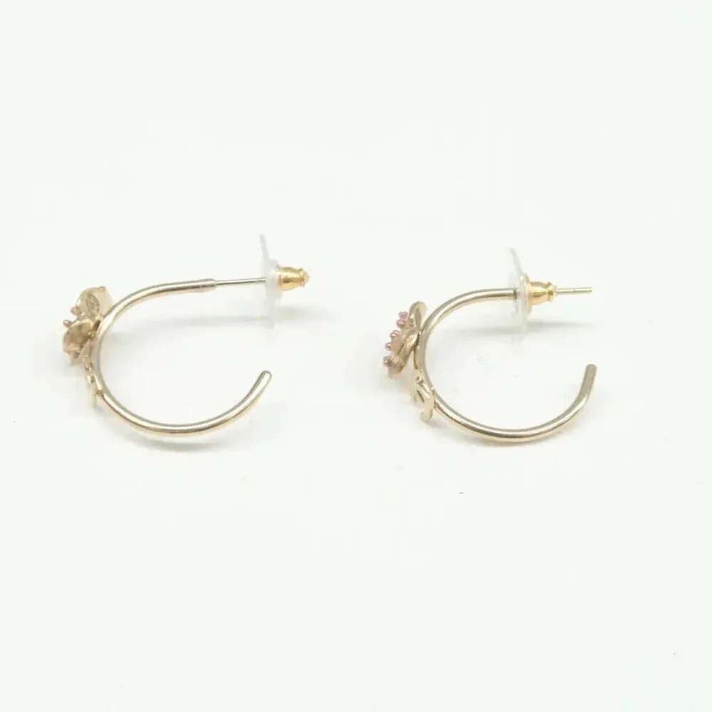 100% Authentic Chanel Flower CC Gold Metal Earrings 605-092924
